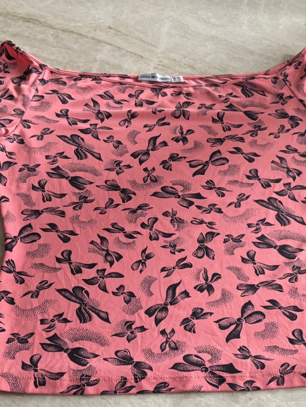 Vintage ANNA MOLINARI Bow Print Off-the-Shoulder Top - Made In Italy - Med - Picture 2 of 6